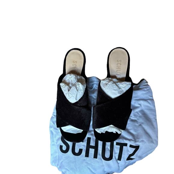 Schutz Callie Velvet Block Heel Sandals – Black Veludo – Women’s Size 5.5B - Picture 2 of 7